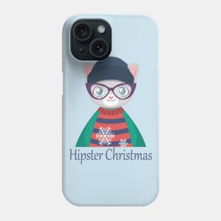 Merry christmas and Happy new year _ Hipster Christmas cat lover with glasses Phone Case