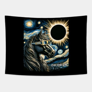 Galactic Equine Majesty: Horse Eclipse Adventure Tee for Equestrians Tapestry