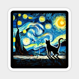Starry Night Cat – Van Gogh-Inspired Magnet