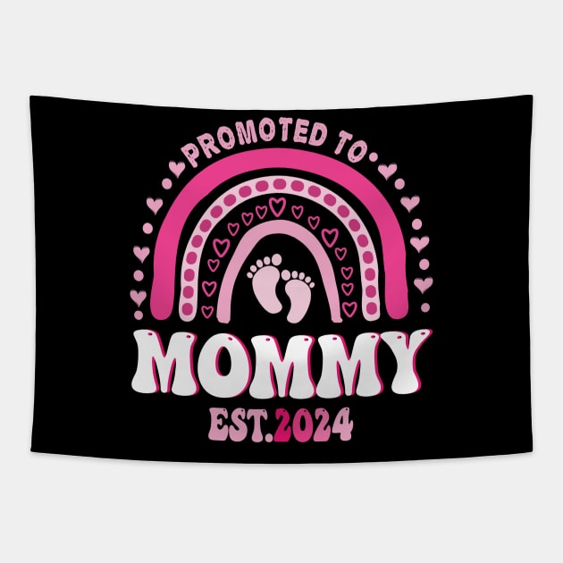 Promoted To Mommy Est. 2024 Groovy Mama New Mom boho rainbow Tapestry by NIKA13