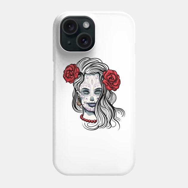 Girl with Sugar Skull Makeup Phone Case by devaleta