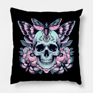 Pastel Goth Skull Moth Pillow