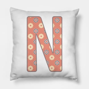 MONOGRAM LETTER N PINK FLORAL TYPOGRAPHY DESIGN Pillow