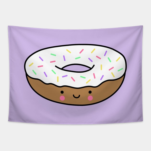 Kawaii Donut with Rainbow Sprinkles (Vanilla) Tapestry by designminds1