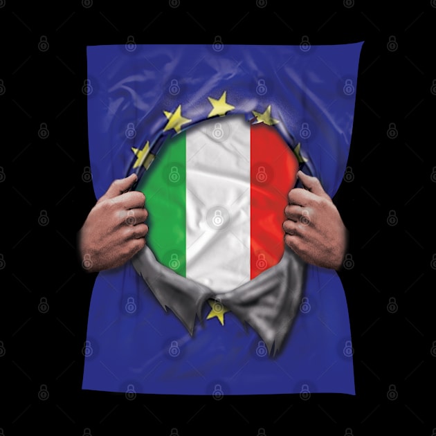 Italy Flag European Union Flag Ripped Open - Gift for Italian From Italy by Country Flags