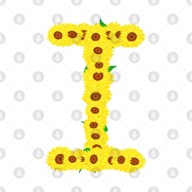 Sunflowers Initial Letter I (White Background) by Art By LM Designs 
