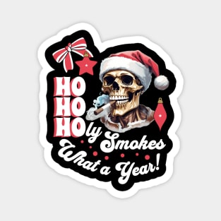 Funny Christmas Skeleton Wearing Santa Hat and Smoking Cigar Magnet