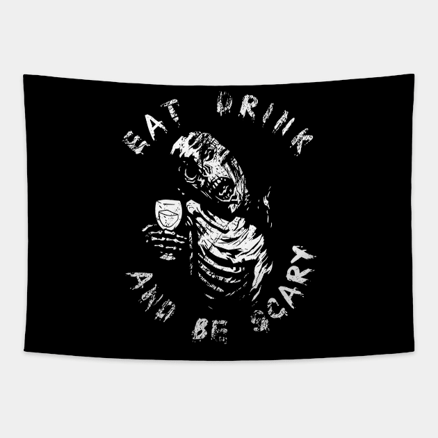 Eat Drink Be Scary Halloween Scary Disguise Tapestry by Print-Dinner