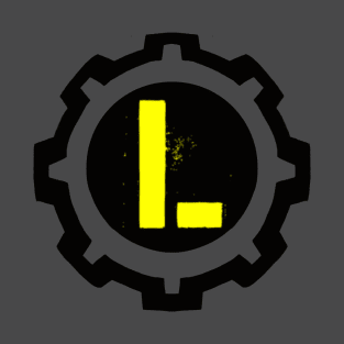 Yellow Letter L in a Black Industrial Cog T-Shirt