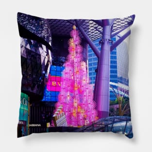 Street Christmas tree decoration in pink neon lights Pillow