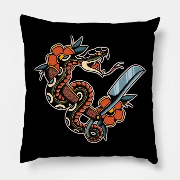 Snake & Straight Razor Pillow by Fredriktattooer X Mighty Things