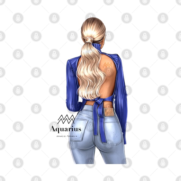 Aquarius Zodiac Girl Fashion Drawing by AllessyArt 