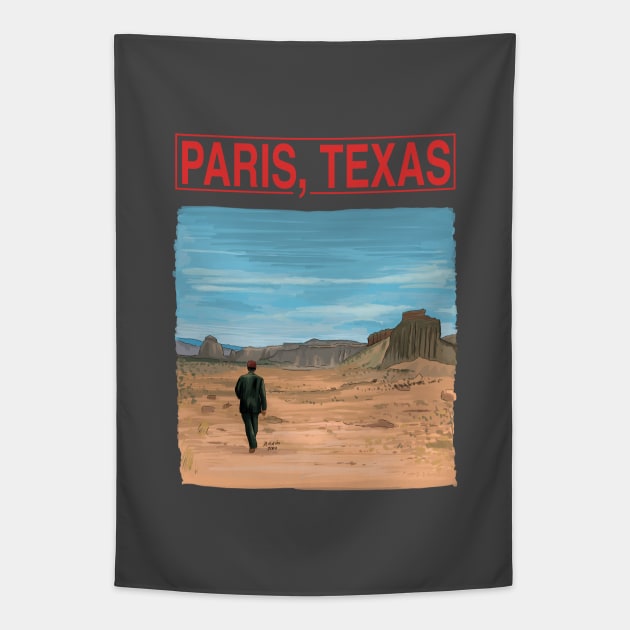 Paris Texas Movie Illustration with Title Tapestry by burrotees