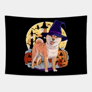 Shiba Inu Scary Dog Halloween Witch Pumpkin Tapestry