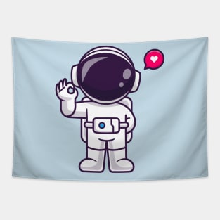 Cute Astronaut With Ok Sign Hand Cartoon Tapestry