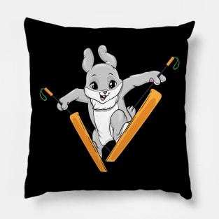 Rabbit as ski jumper with skis Pillow