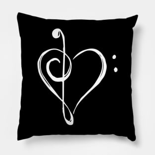 Love Music - Treble and Bass Clef Heart - white Pillow