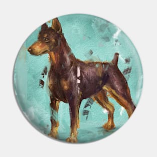 Impressionistic Painting of a Pinscher on Green Blue Background Pin