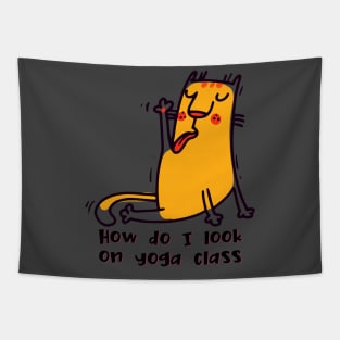 How do I look on yoga class funny yoga and cat drawing Tapestry