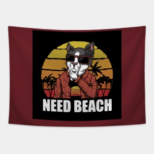 cat-need-beach-sunset-retro-illustration Tapestry