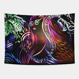 Neon Girl Dragon Tapestry