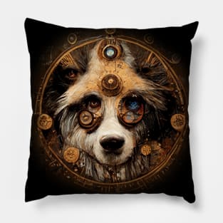 Australian Sheperd Surreal Steampunk Artwork, Dog Lover Pillow