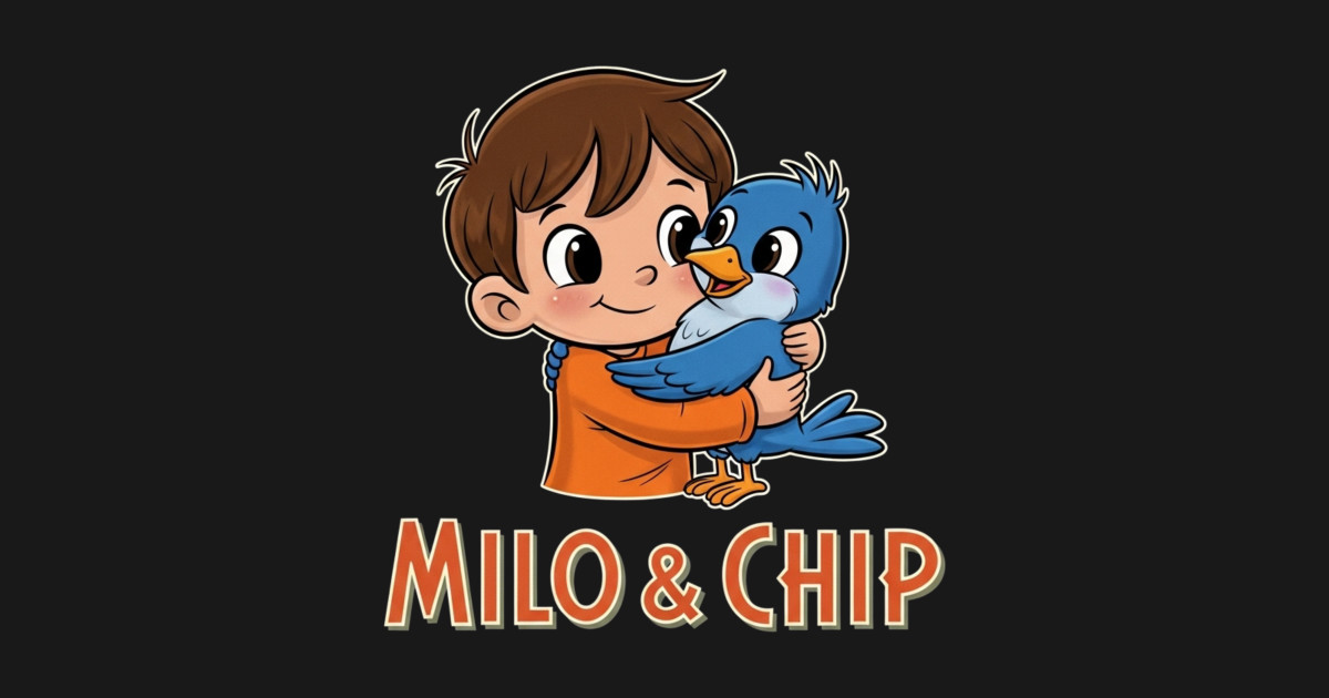 Cute Milo & Chip Boy Cuddling Little Bluebird Cartoon Character Sweet ...