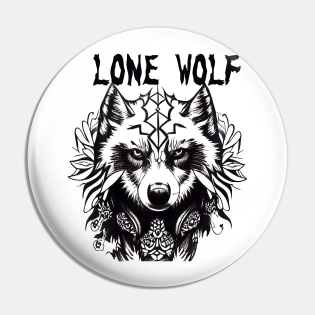 Lone Wolf Tribal Art Pin by PrintPactFul