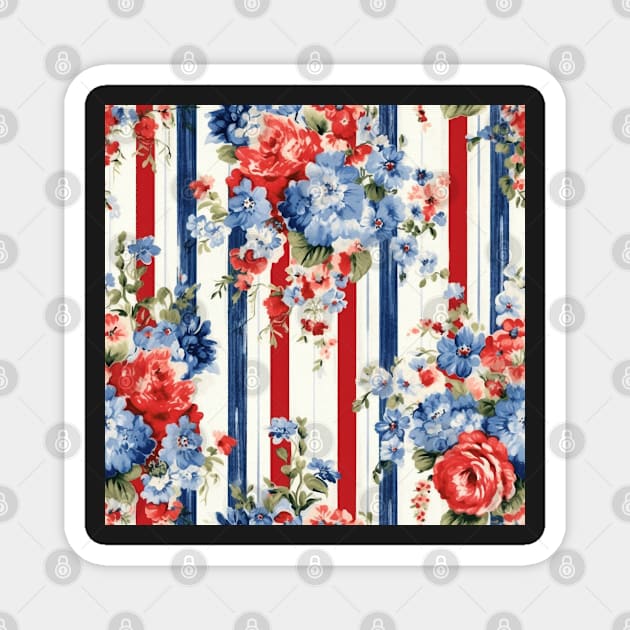 Red White and Blue Patriotic Shabby Floral Magnet by VintageFlorals