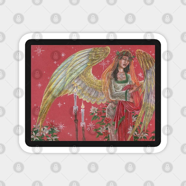 Angel of Noel Art Nouveau with Candles and Poinsettia Magnet by angelasasser