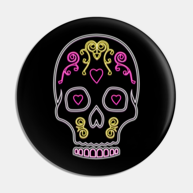 Neon Skull Dio De Los Muertos Halloween Pin Teepublic Customize your avatar with the neon skull and millions of other items. teepublic