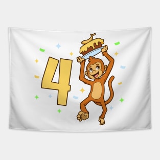 I am 4 with ape - kids birthday 4 years old Tapestry