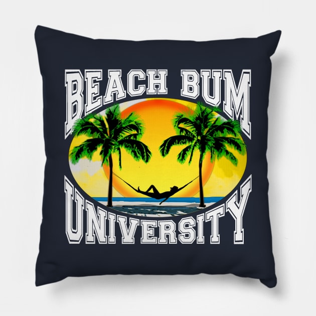 Beach Bum University Pillow by macdonaldcreativestudios