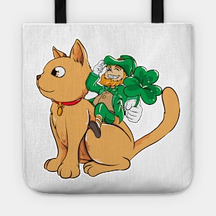 Cute Leprechaun Riding a Cat St. Patrick's Day Tote