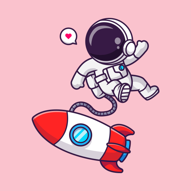 Cute Astronaut Floating With Rocket In Space Cartoon by Catalyst Labs