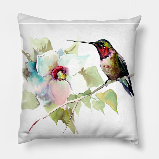 Hummignbird and Magnolia Flowers Pillow by surenart