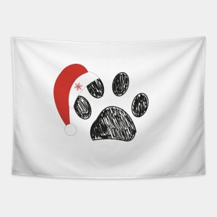 Paw prints with Santa Claus red hat and snowflake Tapestry
