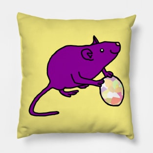 Purple Rat Holding an Easter Egg Pillow