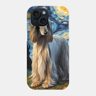 Afghan Hound Dog Breed Painting in a Van Gogh Starry Night Art Style Phone Case
