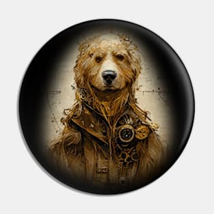 Golden Retriever Surreal Steampunk Artwork, Dog Lover Pin