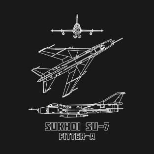 Sukhoi Su-7 Russian Supersonic Jet Fighter Plane Blueprint Diagram Gift T-Shirt