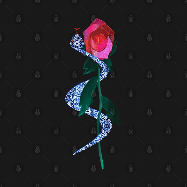 Blue Silver Serpent with Red Rose by geodesyn