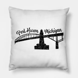 Dark Port Huron Bridge and Lighthouse Pillow