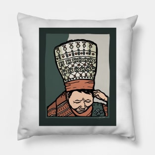 Central Asian Woman Thinking (in hat) Pillow