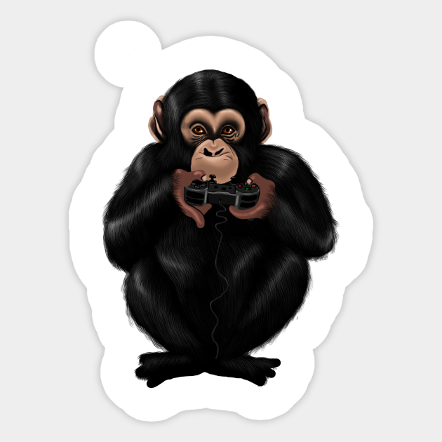 Chimp Monkey Playing Video Games Funny - Monkey - Sticker | TeePublic Chimp Monkey Playing Video Games Funny - Monkey - Sticker | TeePublic