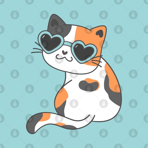 cute funny kitty cat calico wearing heart sunglasses by Janatshie