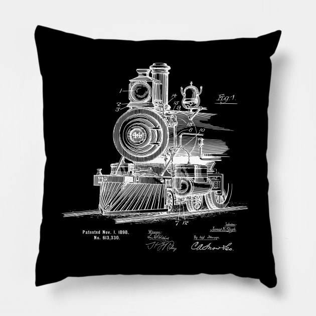 Steam Train Patent Blueprint 1898 Pillow by MadebyDesign