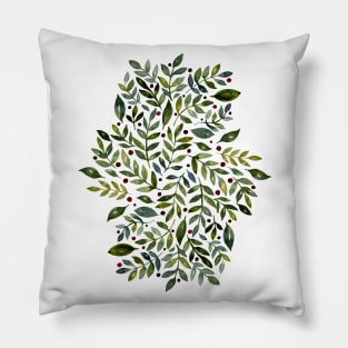 Seasonal branches and berries - sap green and burgundy Pillow