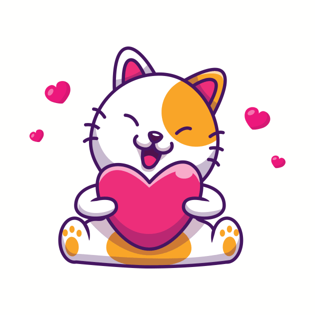 Cute Cat Sitting And Holding Love Cartoon by Catalyst Labs