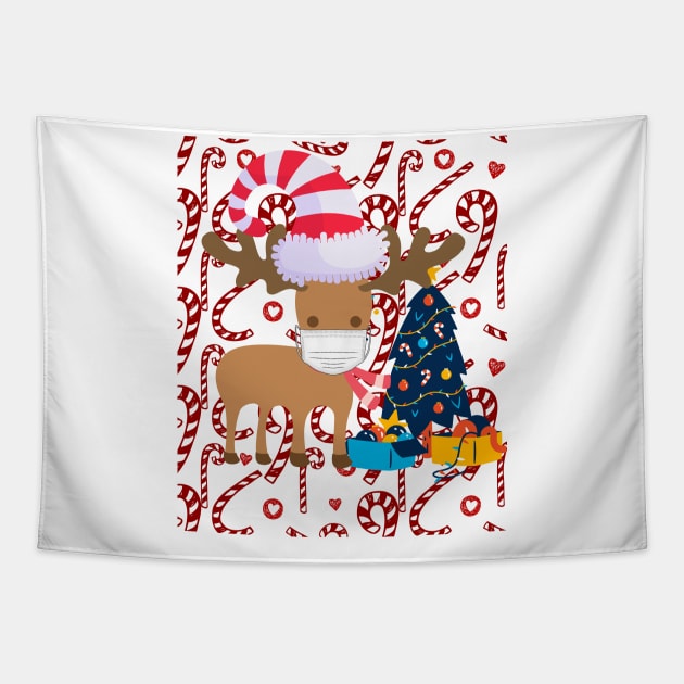 funny christmas reindeer Face Masks Tapestry by RENOVAPRING